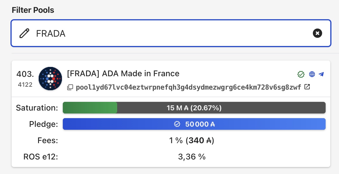 FRADA Cardano Stake Pool France